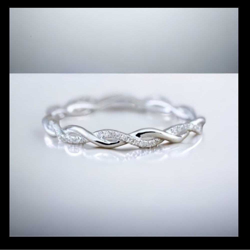Boutique Simulated Diamond Rope Ring 14k WHITE GOLD